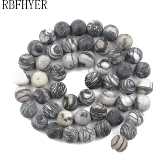 Matte Black grid Stone Natural Stone Round Loose Beads DIY Fashion Bracelet Accessories Jewelry Making 6/8/10/12MM 15inches