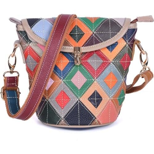 Small Bucket Crossbody Bags Real Leather 2021 Women Fashion Vintage Casual Colorful Summer Hasp Shoulder Messenger Bag