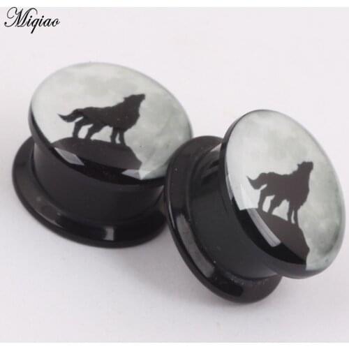 Miqiao 2pcs Fashion Hot Sale Night Sky Wolf Ear Expander Acrylic Ear Expander 4mm-25mm Exquisite Human Body Piercing Jewelry