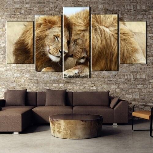 Canvas Wall Art 5 Piece HD Print Lions Poster Animal Pictures Modern Home Decorative Framed Living Room Decoration Paintings