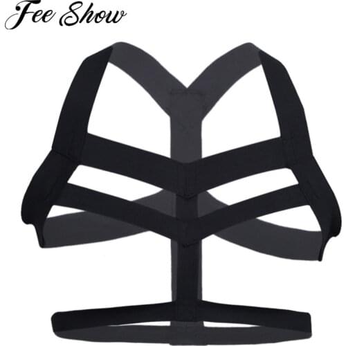Mens Harness Lingerie Body Chest Harness Men Bondage Costume Halter Neck Elastic Wide Straps Hollow Out Costume Night Club Wear