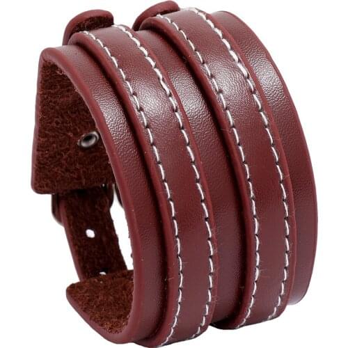 Punk Men Jewelry Genuine Leather Bracelet Vintage Cuff Charm Bracelet Men Black Red Leather Bangles Small Gifts