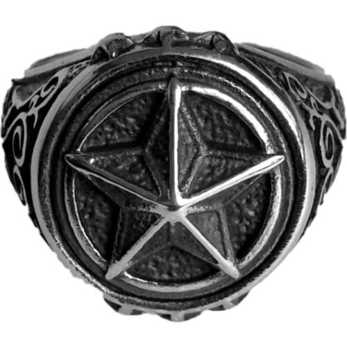 Retro Pentagram Mens Ring Stainless Steel Punk Rings Finger Vintage Male Jewelry