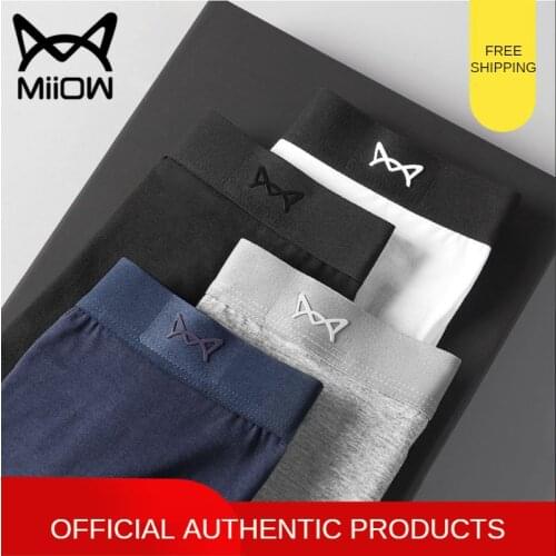 MiiOW Pure Cotton Mens Underwear, Mens Boxer Shorts, Mid-waist, Seamless, Large-size Summer Thin Youth Square Shorts