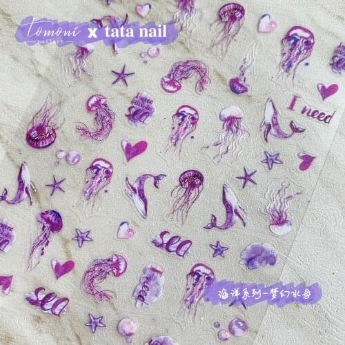 Purple Jellyfish Stickers Decals Starfish Nail Art Decorations Foil For Manicure Dolphin Nail Sticker Accessories Slider
