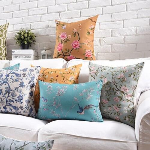 45x45/53X53/50X30CM pastoral floral printed cushion cover cotton linen pillow cover funda de almohada decorativa para sofa