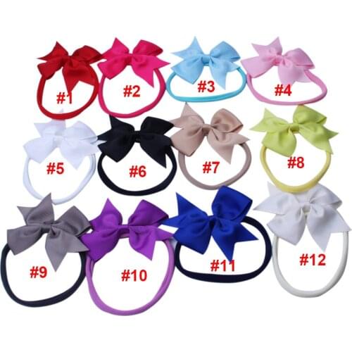 Latest 12pcs/lot Girls Hair Bows Band Grosgrain Ribbon Nylon 3.5inch Elastic Band Kids Hair Accessories