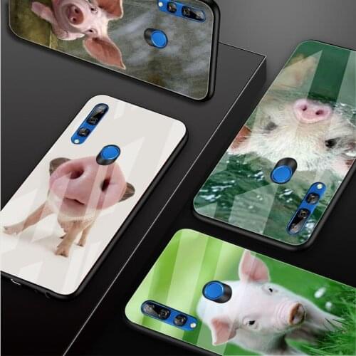Mini pet pig Small pig Tempered Glass Phone Case For Huawei honor 8X 9 10i 20i 20Lite 20Pro 30 Pro Cover Shell