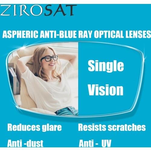 ZIROSAT Aspheric Anti-Blue Ray MR-8 1.61index Super Tough Optical Glasses Single vision Blue Ray Blocking for Rimless