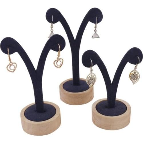 Wholesale Grey Beige Wood Stud Earring Jewelry Display Rack Stand Organizer Y Shape Ornament Holder Hook Hanger Counter Case