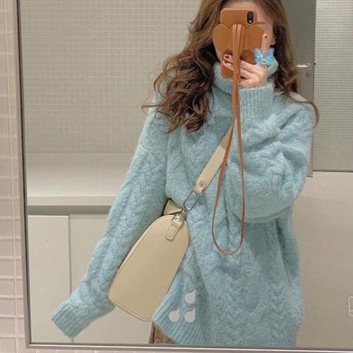 Autumn Winter Knitted Sweater Female Outer Wear 2021 New Korean Turtleneck Sweater Womens Fashion Thick Loose Warm Ladies Tops