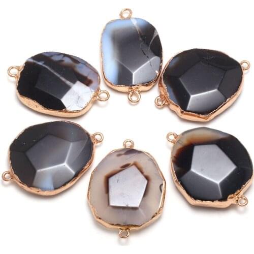 Natural Agates Stone Pendant Connectors Irregular Faceted Black Agates Stone Link Charms for Jewelry Making Necklace Bracelet