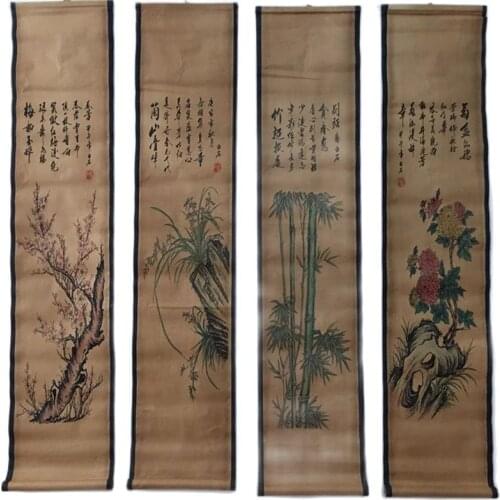 Qi Baishi imitates the ancients to make the old Chinese calligraphy and painting quadruple fresco Dameilan has mounted the offic