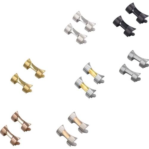 CARLYWET 19 20mm New Stainless Steel Silver Watch Band Bracelet Middle polished Curved end Watch Parts 2pcs for Rolex Oyster