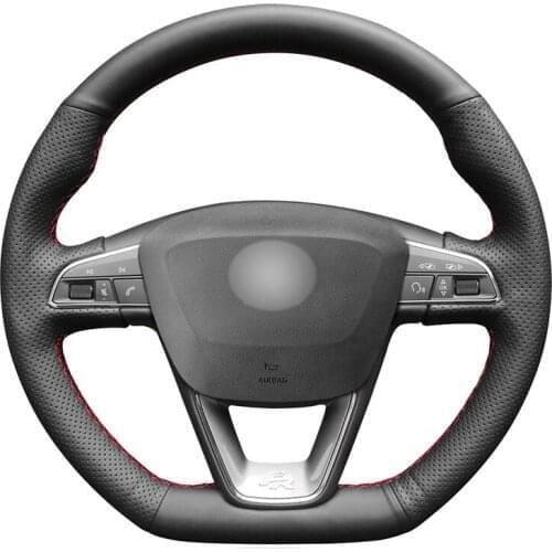 Hand-stitched Black Artificial Leather Car Steering Wheel Cover for Seat Leon (FR|CUPRA) Ibiza (FR|CUPRA) Alhambra (FR Line) Aro