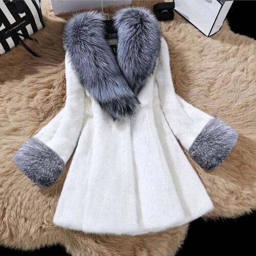 Savabien Plus Size Winter Warm Faux Mink Fur Coat Vintage Long Sleeve Furry Fur Collar Fake Fur Jacket Elegant Festival Coats