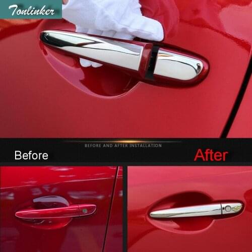 Tonlinker 8 pcs stainless steel Car styling door handle decoration sticker Cover case stickers For MAZDA CX-5 2015 Accessories