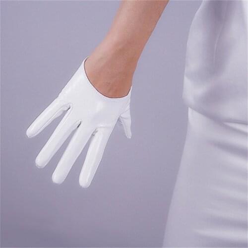 WomenS Patent Leather Ultra Short Gloves 13cm Simulation Leather Bright Leather Bright White QPBS13