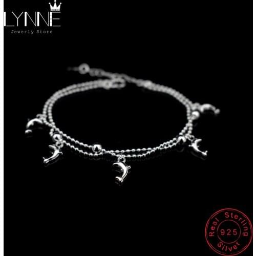 New Fashion Dolphin Pendant Double Layer Small Ball Bead Chain Bracelet 925 Sterling Silver Dolphin Bracelets Women Jewelry Gift