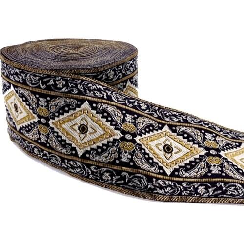 10YARD 2.5" 63MM Woven Jacquard Ribbon Trims Geometric Totem Pattern For Curtain And Clothing Accessory