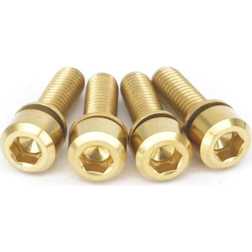 4 PCS M6x20mm Golden GR5 Titanium Socket Cap Head Bolts & Washer For Bicyle Stem