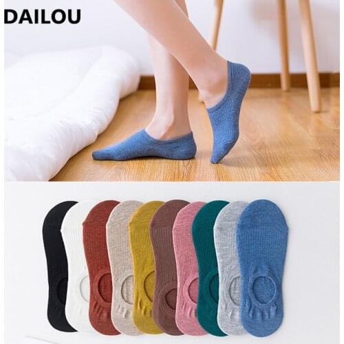 5 Pairs/Lot Invisible Socks Women Set Solid Color Silicone Non-Slip Shallow Mouth Spring Summer Socks Cotton Female Sock Slipper