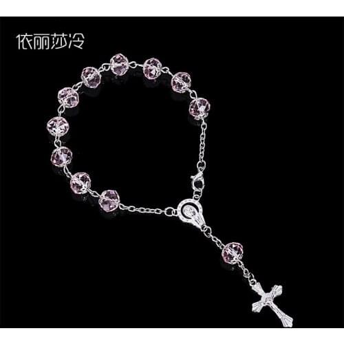 8mm.Fashion Jewelry Bracelet Crystal Bracelet Jewelry Jesus Mercy Jesus Saint Crystal Rosary Holy Religious Cross Bracelet