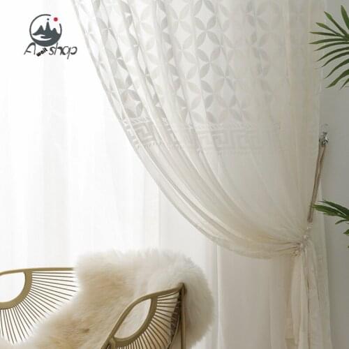 AS New Light Luxury Modern Simple Plain Cotton Embroidered Window Screening Semi-shading Curtains for Living Dining Room Bedroom