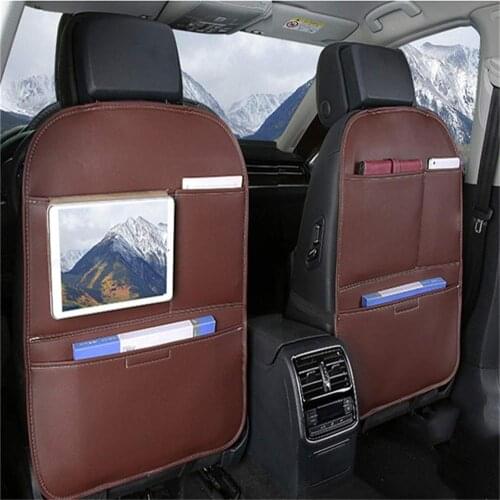 Car PU Leather Back Seat Organizer Tablet Holder + Pockets Storage Kick Mats Car Seat Back Protectors For Kids