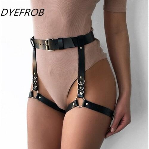 DYEFROB Bdsm Bondage Rope Sexy Lingerie Women Garter Stockings Body Sexy Shoulder Strap Punk Thigh Leather Harness Black Female