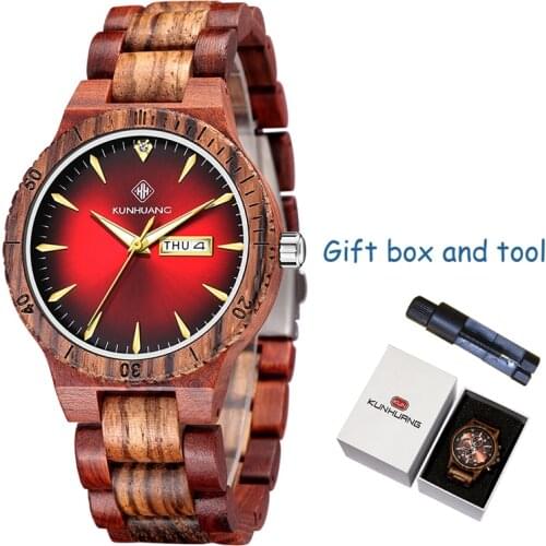 For Men Wooden Watches KUNHUANG Men Quartz Watch Wooden Bamboo Watches Sport Wristwatch Wood Watch Quartz Wood Watch Relogio