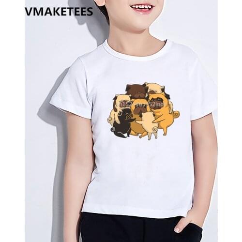 Kids Summer Short Sleeve Girls & Boys T shirt Children Cute Yellow Pugs Cartoon Print T-shirt Casual Funny Baby Clothes,HKP2163