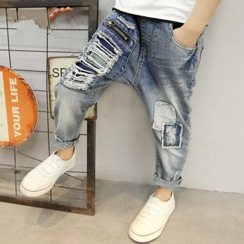 Childrens clothing 2019 autumn boys hole jeans boy pencil pants spring kids casual outdoor leggings baby kids denim trousers