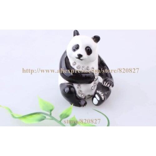 Endangered Species Panda Bear Handmade Jeweled Enameled Metal Trinket Box Panda Jewelry Box Pill Box Figurine/Pose at Ramdon