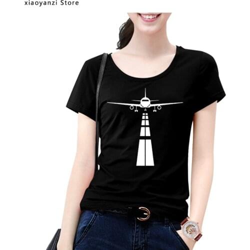Pilot Airplane T Shirt Women Summer Short Sleeve Eat Sleep Fly Repeat Vintage T-Shirt Cotton Tees Black