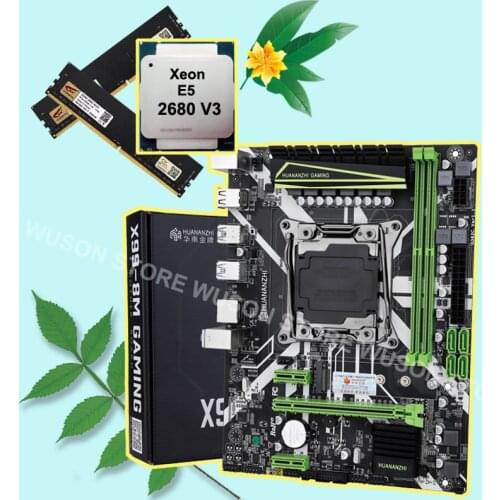 HUANANZHI X99-8M LGA2011-3 M-ATX Motherboard with HI-SPEED M.2 NVMe SSD Slot CPU Xeon E5 2680 V3 Brand RAM 32G(2*16G) DDR4 2400