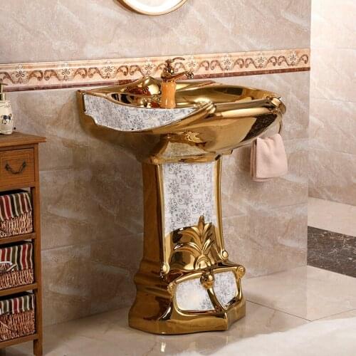 Ceramic Pillar Washbasin European Golden Washbasin Pillar Basin Floor-type Integral Wall-type Pillar Basin sink pedestal basin