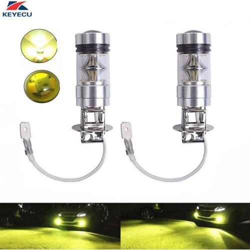 KEYECU 2PCS H3 100W 20LED Fog Light Yellow Samsung 2323 LED DRL Projector Lamp Bulb