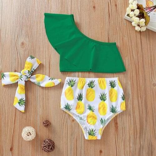 Toddler Kid Baby Girls One shoulder Swimwear Swimsuit Pineapple Bow Bikini Set Bathing Suit Swimming Costume