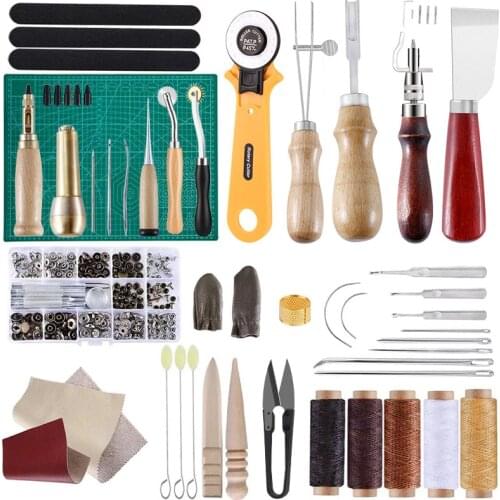 LMDZ Complete Leather Craft Tool Sets 42 PCS DIY Craft Supplies for Beginner-Hand Sewing Tools for Stitching/Cutting/Punching