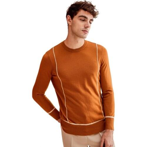 ZHILI Mens Round Neck Sweater 100% Wool