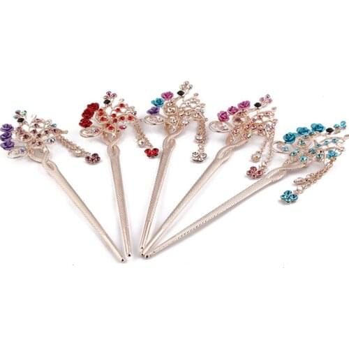 NEW luxurious brand Fashion Classic Retro tassel peacock Roses Zircon Hair sticks Fashion jewelry For women Free shipping 103