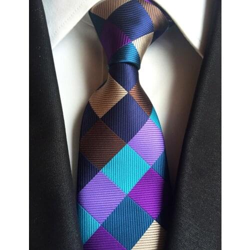 Lingyao NEW 8cm Luxury Woven Tie Unique Colorful Plaids Necktie for Party (Made of 2400 Stitches Shinny Thread)
