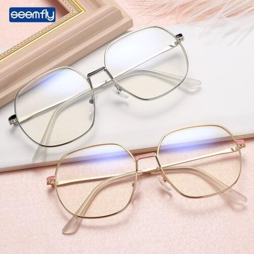 Seemfly Vintage Irregular Ultralight Oversize Glasses Frame Women Men Square Metal Eyeglasses Student Clear Lens Optical Glasses