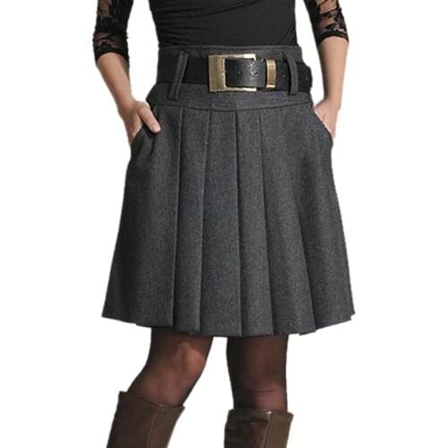 2020 New Autumn Winter Women Woolen Skirt Fashion High Waist Pleated Skirt Elegant Slim Casual Midi skirt Skirts Women S587