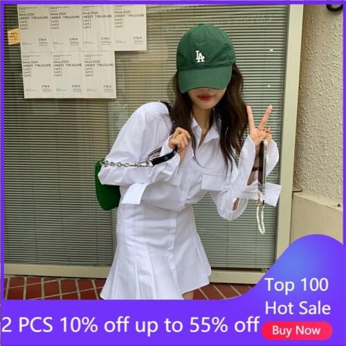 Shirt dress for women 2021 autumn long sleeve white midi dresses 13128