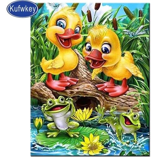 Full Square 5D DIY Diamond Painting happy duck frog,animal diamond Embroidery Cross Stitch Rhinestone Mosaic wall art