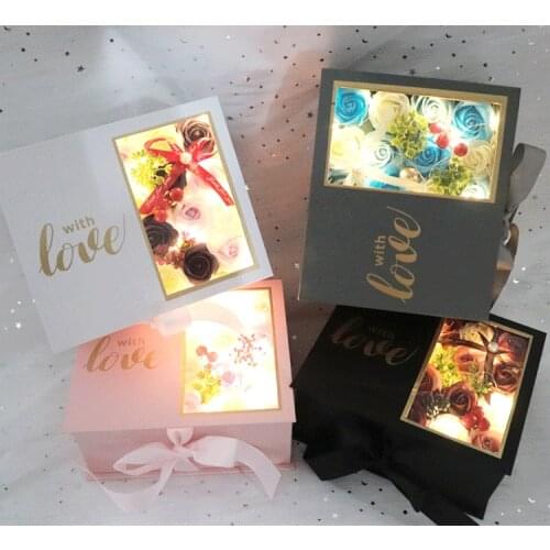 2pcs PVC Half Window Rectangular Gift Box Chinese Valentines Day Gift Box Bow Flower Packing Box Middle Compartment