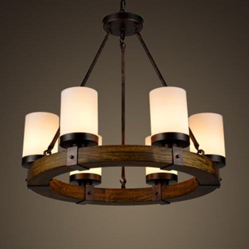 Retro Village Perdant Light American Wooden Round Iron lamp light chandelier for Villa /Living Room /Library/Museum/Retro cafe