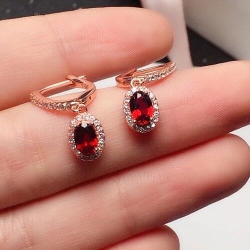 Classic Silver Garnet Drop Earrings for Party 4mm*6mm VVS Grade Natural Garnet Earrings Solid 925 Silver Garnet Jewelry